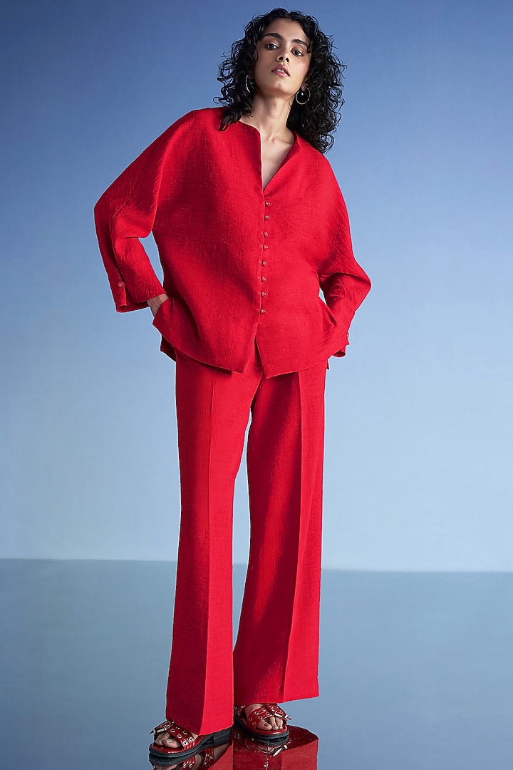Red Organic Cotton & Recycled Polyester Co-Ord Set by Dash and Dot at Pernia's Pop Up Shop
