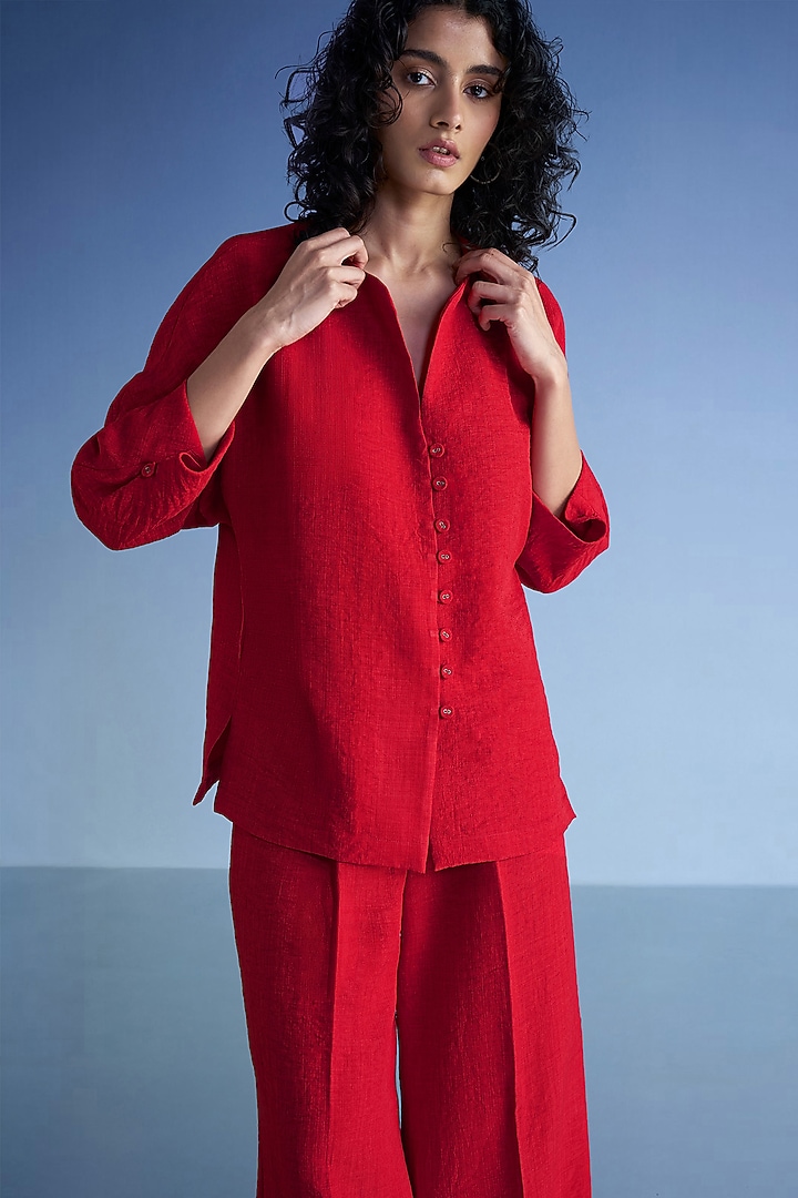 Red Organic Cotton & Recycled Polyester Co-Ord Set by Dash and Dot at Pernia's Pop Up Shop