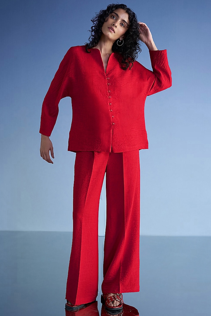Red Organic Cotton & Recycled Polyester Co-Ord Set by Dash and Dot at Pernia's Pop Up Shop