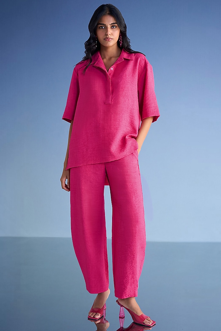 Fuchsia Organic Cotton & Recycled Polyester High-Low Top by Dash and Dot at Pernia's Pop Up Shop
