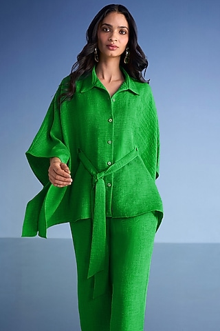 Pear-Colored Organic Cotton & Recycled Polyester Kaftan Shirt by Dash and Dot