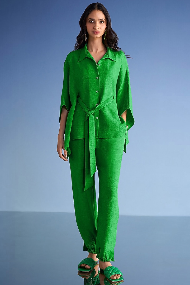 Pear-Colored Organic Cotton & Recycled Polyester Kaftan Shirt by Dash and Dot at Pernia's Pop Up Shop