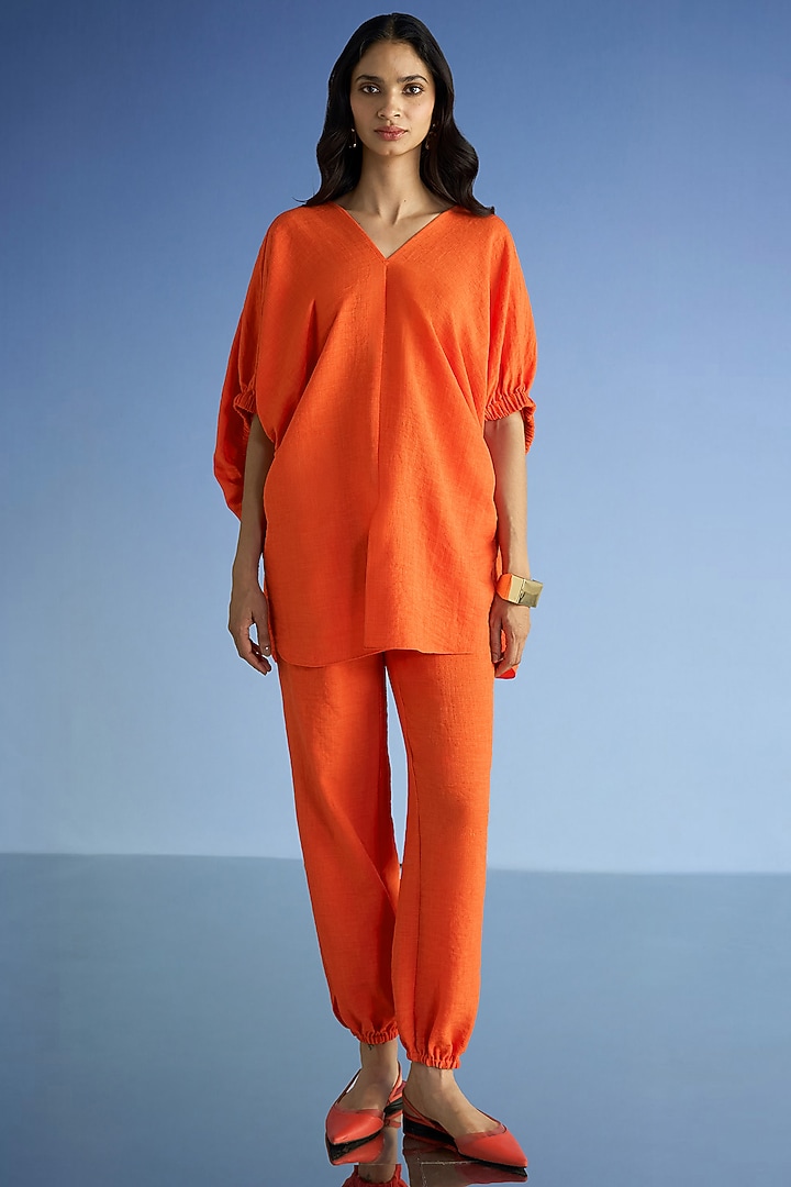Tangerine Organic Cotton & Recycled Polyester Kaftan Top by Dash and Dot at Pernia's Pop Up Shop