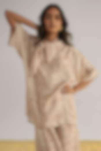 Sand & Ivory Viscose Printed Boxy Top With Scarf by Dash and Dot at Pernia's Pop Up Shop