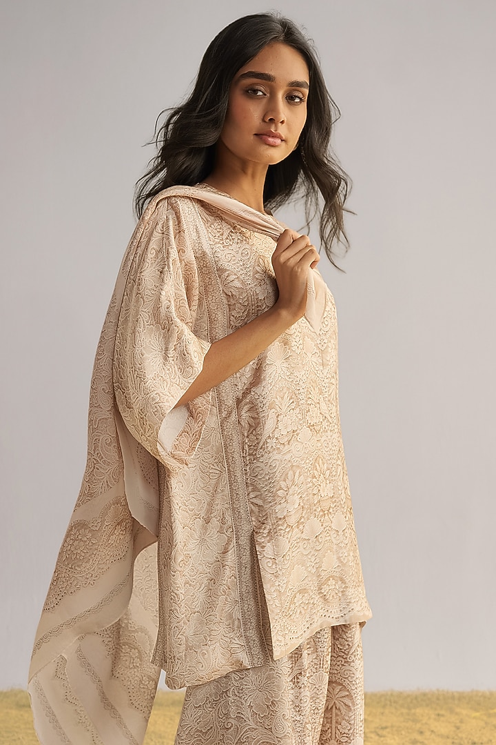 Sand & Ivory Viscose Printed Boxy Top With Scarf by Dash and Dot at Pernia's Pop Up Shop