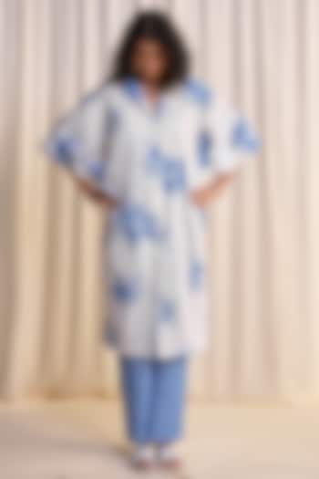 Blue Organic Cotton & Linen Printed Pants by Dash and Dot at Pernia's Pop Up Shop