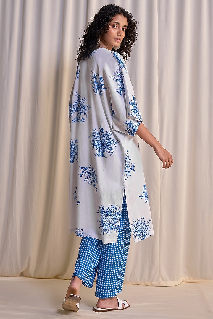 Blue & White Organic Cotton & Linen Printed Shirt Tunic Set by Dash and Dot at Pernia's Pop Up Shop
