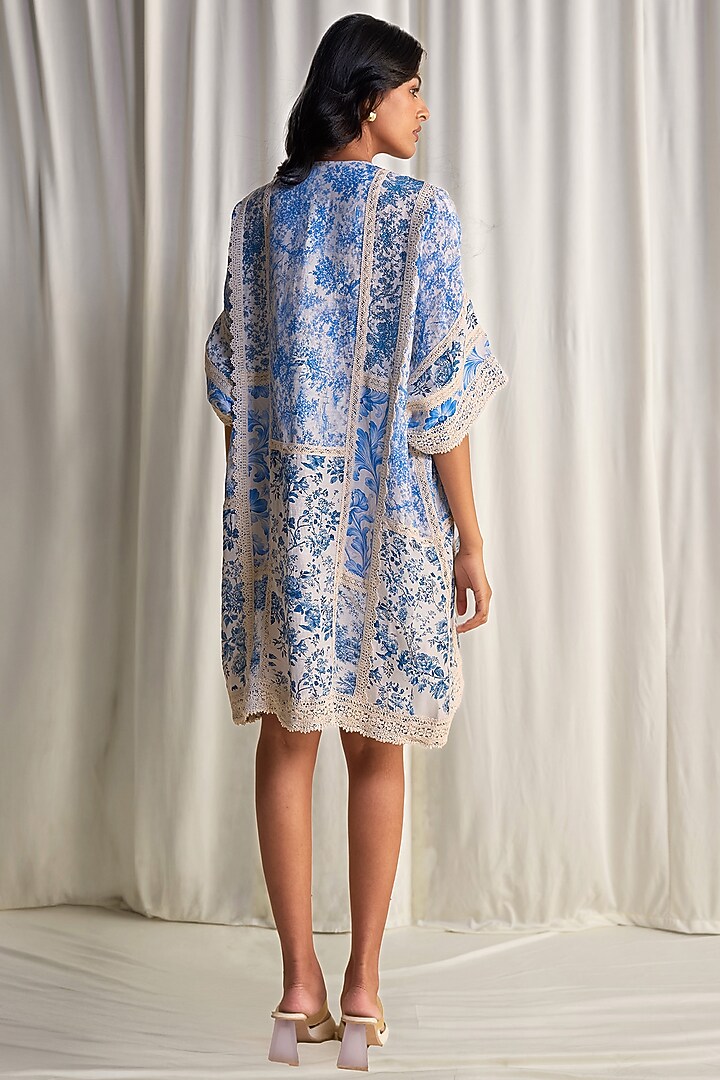 Blue & White Viscose Silk Linen Printed Mini Summer Dress by Dash and Dot at Pernia's Pop Up Shop