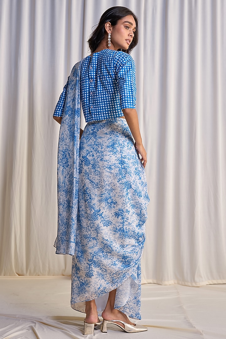 Blue & White Organic Cotton Brushstroke Printed Cropped Shirt by Dash and Dot at Pernia's Pop Up Shop