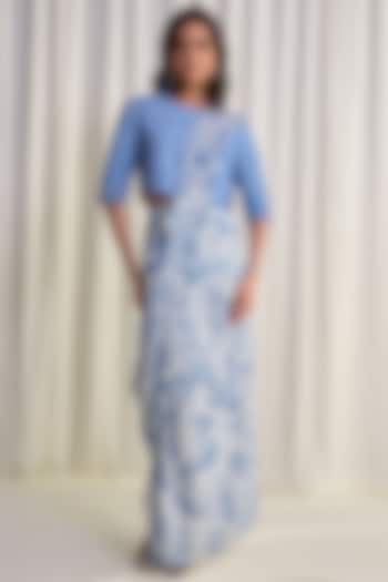 Blue & White Viscose Printed Draped Skirt by Dash and Dot at Pernia's Pop Up Shop