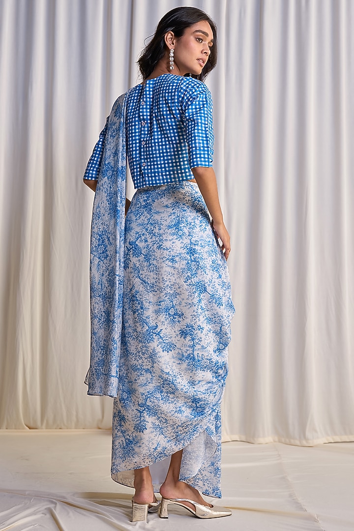 Blue & White Viscose Printed Draped Skirt by Dash and Dot at Pernia's Pop Up Shop