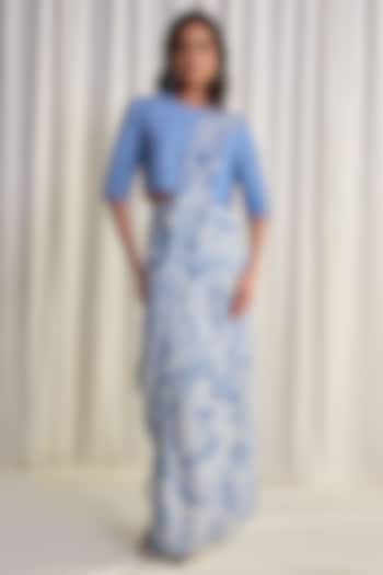 White & Blue Nylon Printed Skirt Set by Dash and Dot at Pernia's Pop Up Shop