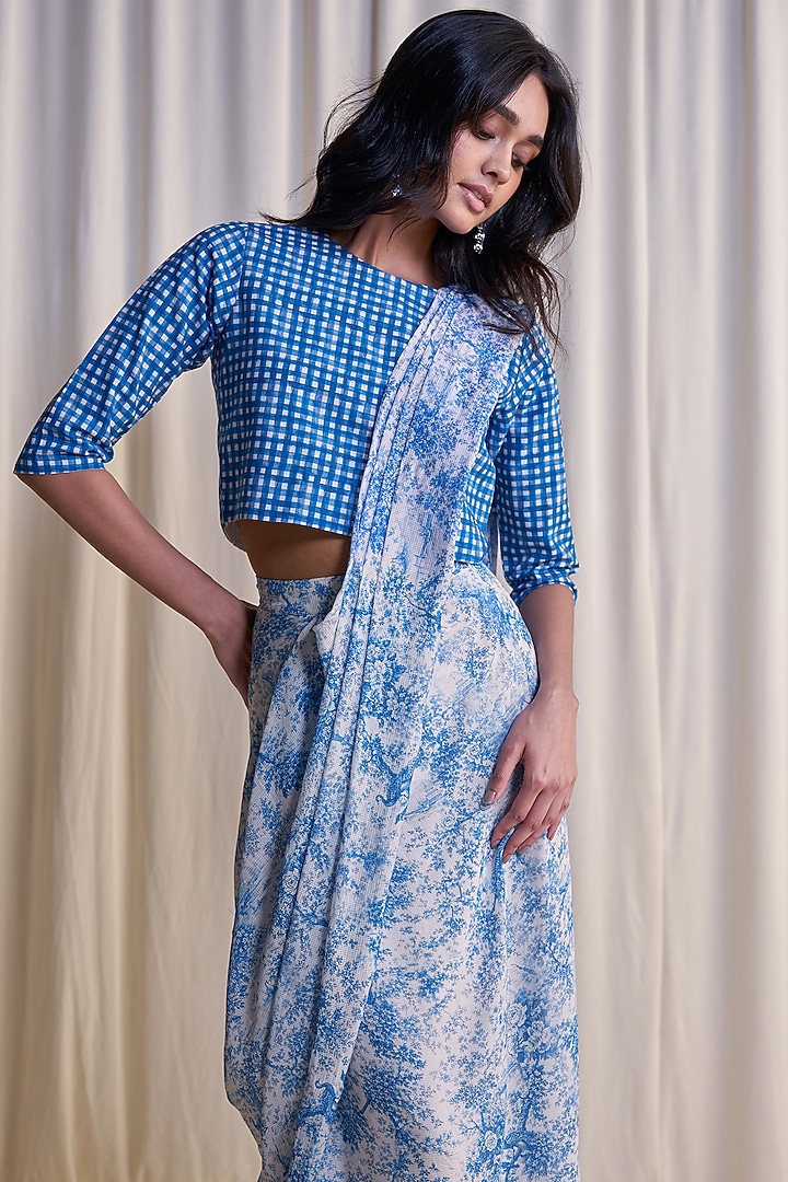 White & Blue Nylon Printed Skirt Set by Dash and Dot at Pernia's Pop Up Shop