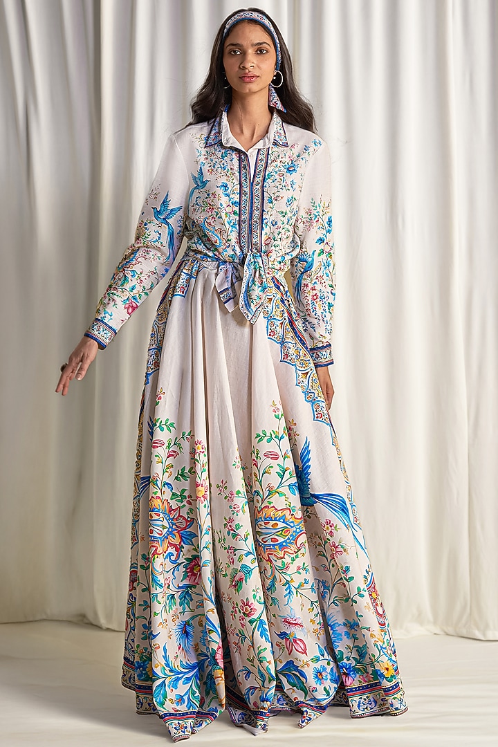 Multi-Colored Linen Botanical Printed Skirt Set by Dash and Dot at Pernia's Pop Up Shop
