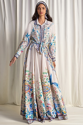 Multi-Colored Linen Botanical Printed Skirt Set by Dash and Dot