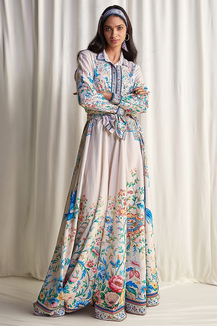 Multi-Colored Linen Botanical Printed Skirt Set by Dash and Dot at Pernia's Pop Up Shop