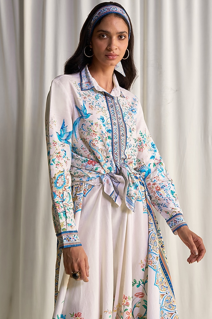 Multi-Colored Linen Botanical Printed Skirt Set by Dash and Dot at Pernia's Pop Up Shop