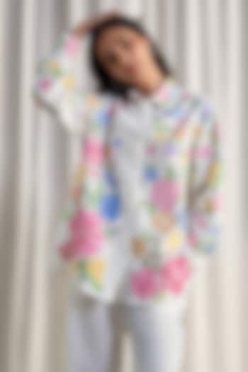 Multi-Colored Linen Floral Motif Embroidered Shirt by Dash and Dot at Pernia's Pop Up Shop