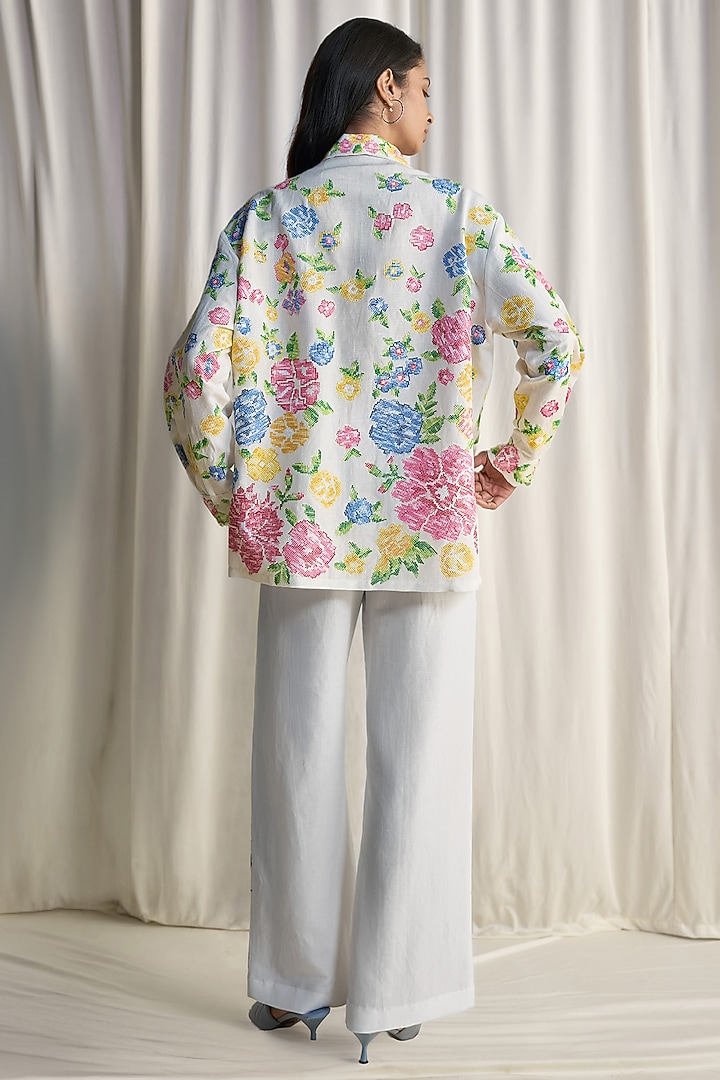 Multi-Colored Linen Floral Motif Embroidered Shirt by Dash and Dot at Pernia's Pop Up Shop