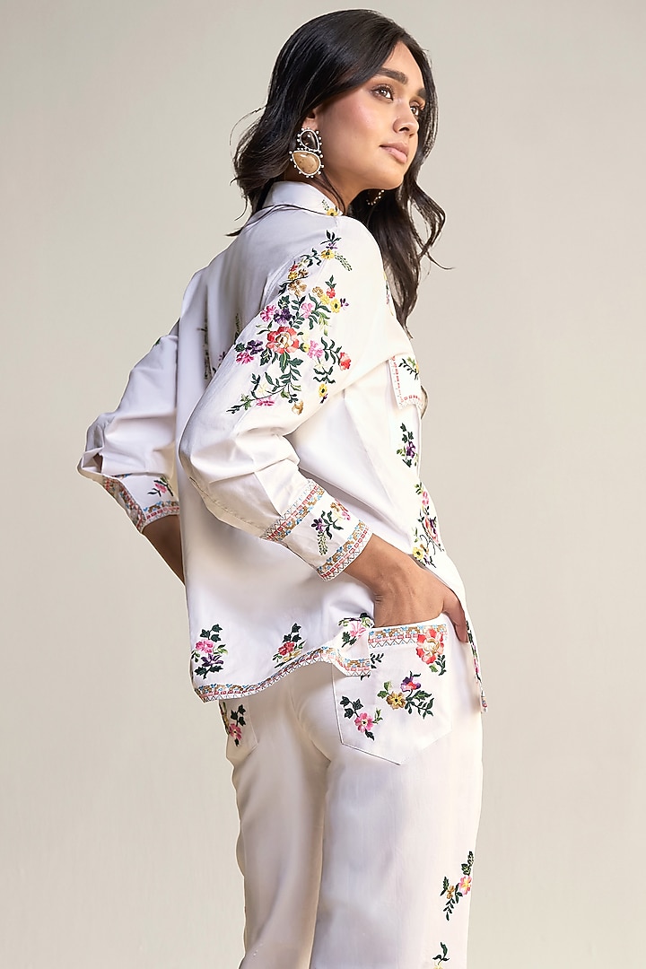 Multi-Colored Organic Poplin Thread Embroidered Co-Ord Set by Dash and Dot at Pernia's Pop Up Shop