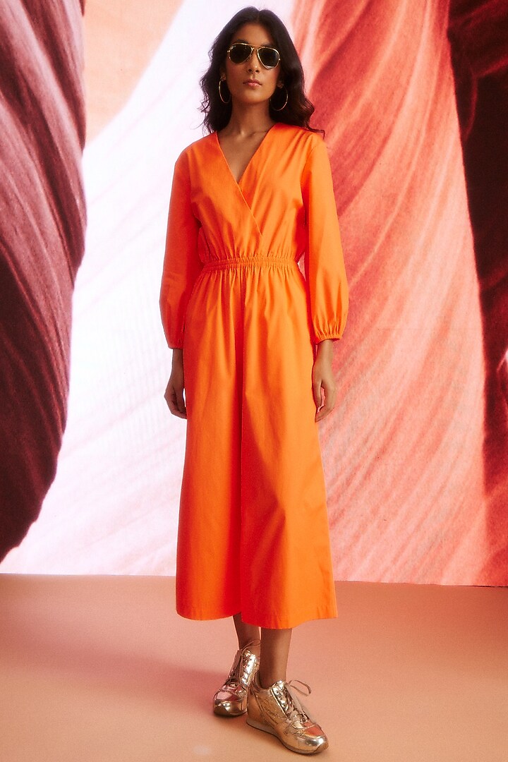 Bright Orange Cotton Poplin Jumpsuit by Dash and Dot at Pernia's Pop Up Shop