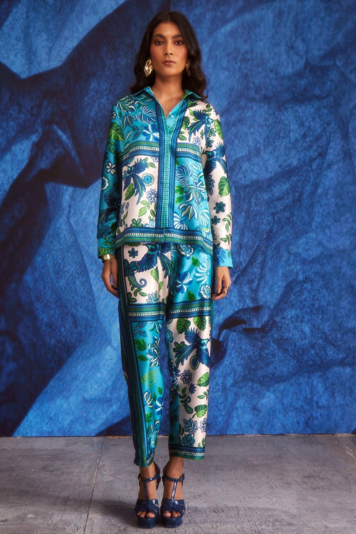 Teal Polyester Printed Co-Ord Set by Dash and Dot at Pernia's Pop Up Shop