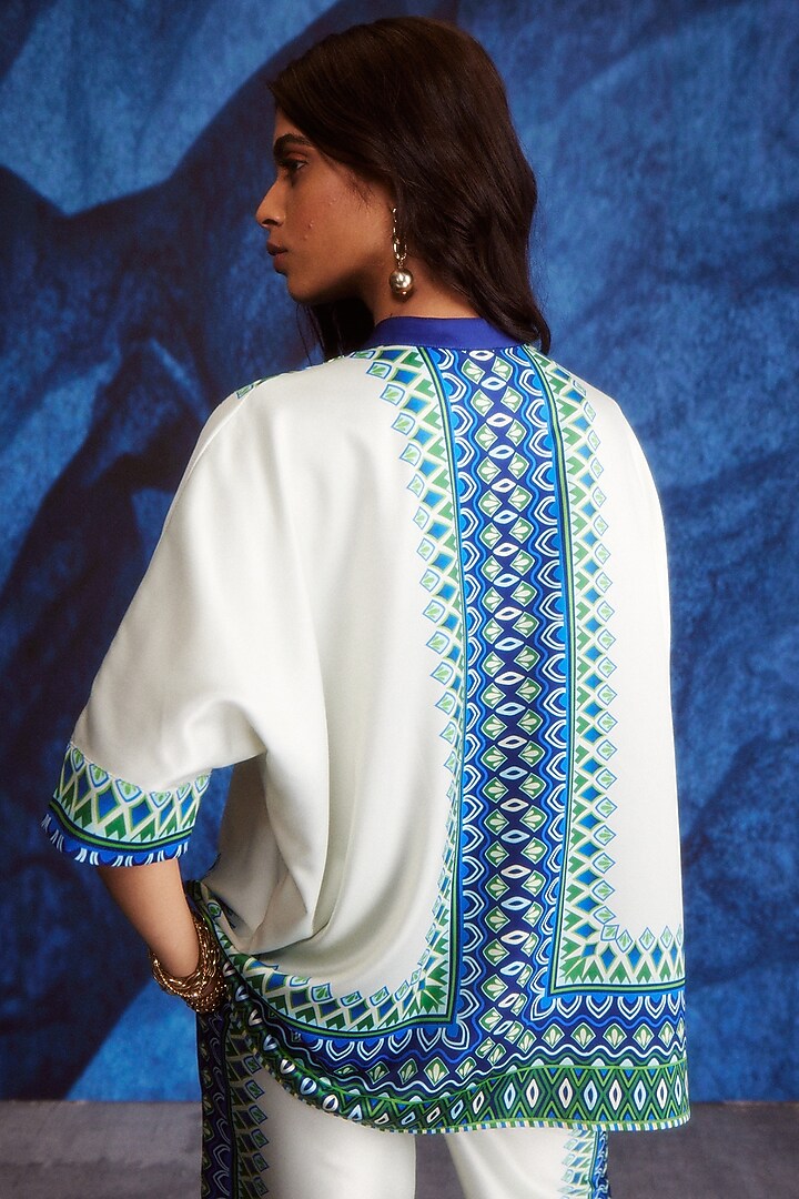 White & Blue Polyester Printed Shirt by Dash and Dot at Pernia's Pop Up Shop