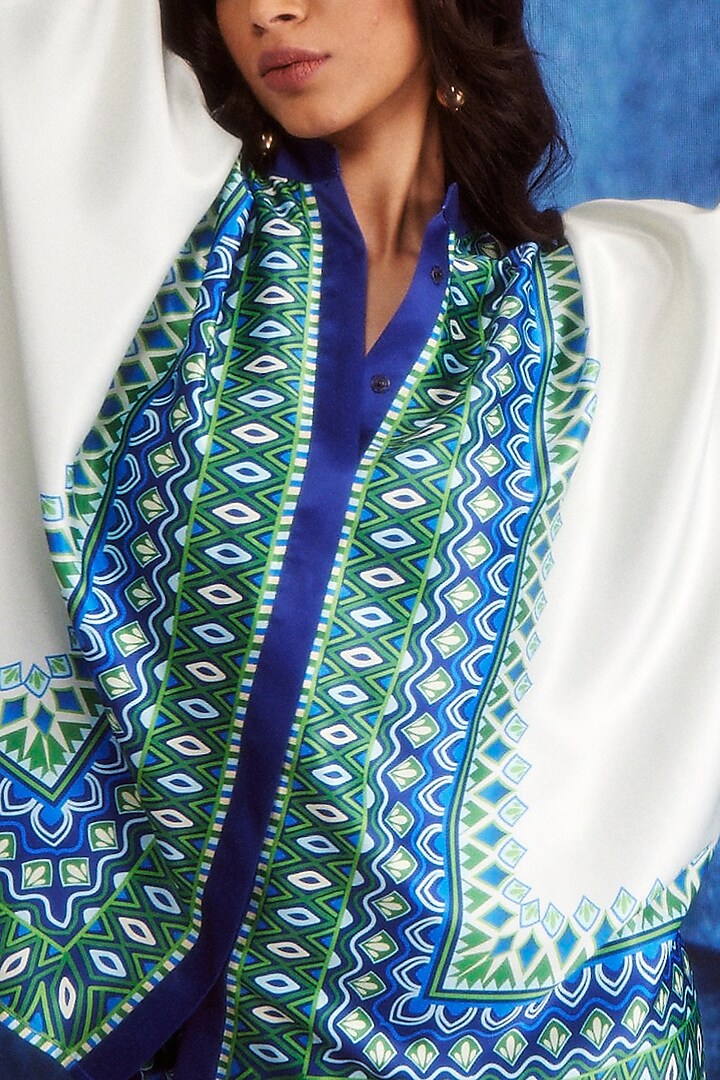 White & Blue Polyester Printed Shirt by Dash and Dot at Pernia's Pop Up Shop