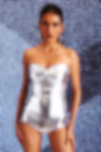 Metallic Silver Polyester & Spandex Swimsuit by Dash and Dot