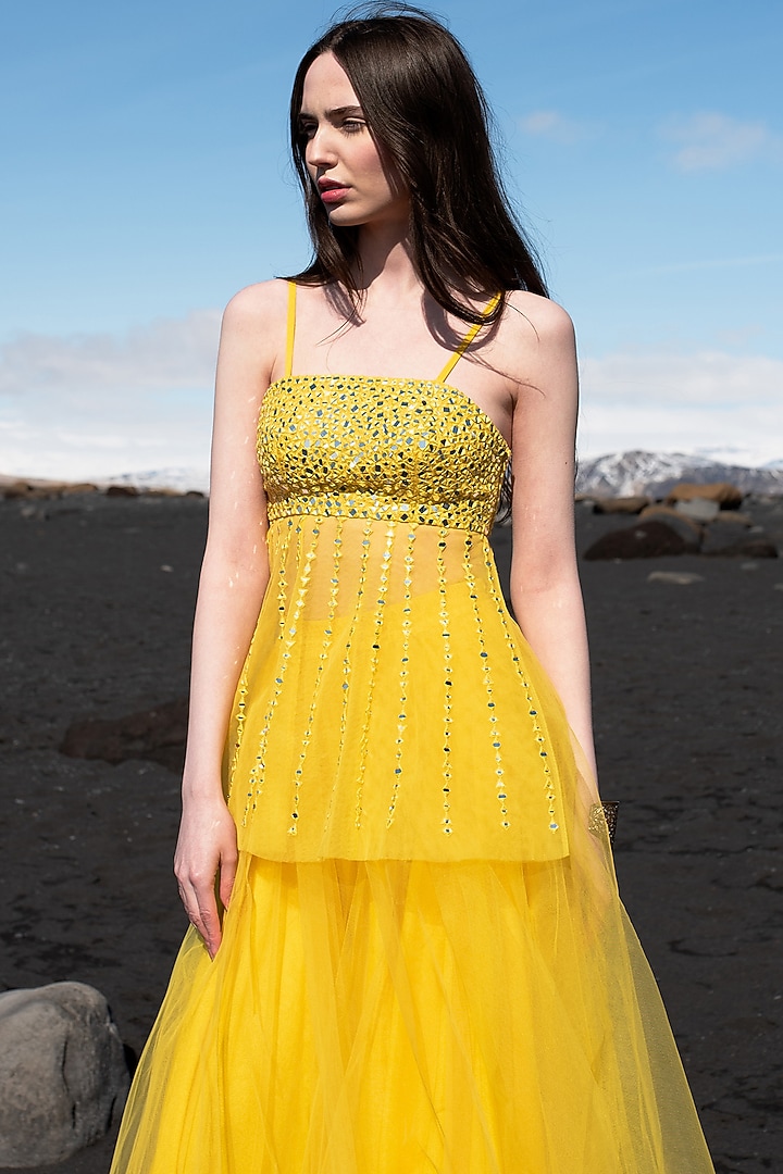 Yellow Tulle Skirt Set by SEEMA GUJRAL X DASH AND DOT at Pernia's Pop Up Shop