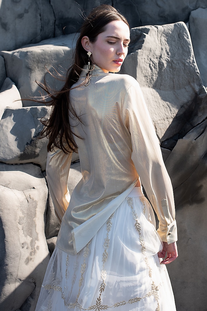 White Tulle Embroidered Skirt Set by SEEMA GUJRAL X DASH AND DOT at Pernia's Pop Up Shop