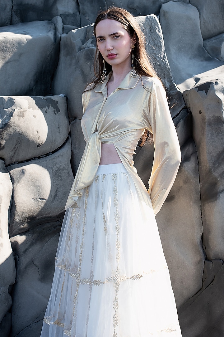 White Tulle Embroidered Skirt Set by SEEMA GUJRAL X DASH AND DOT at Pernia's Pop Up Shop