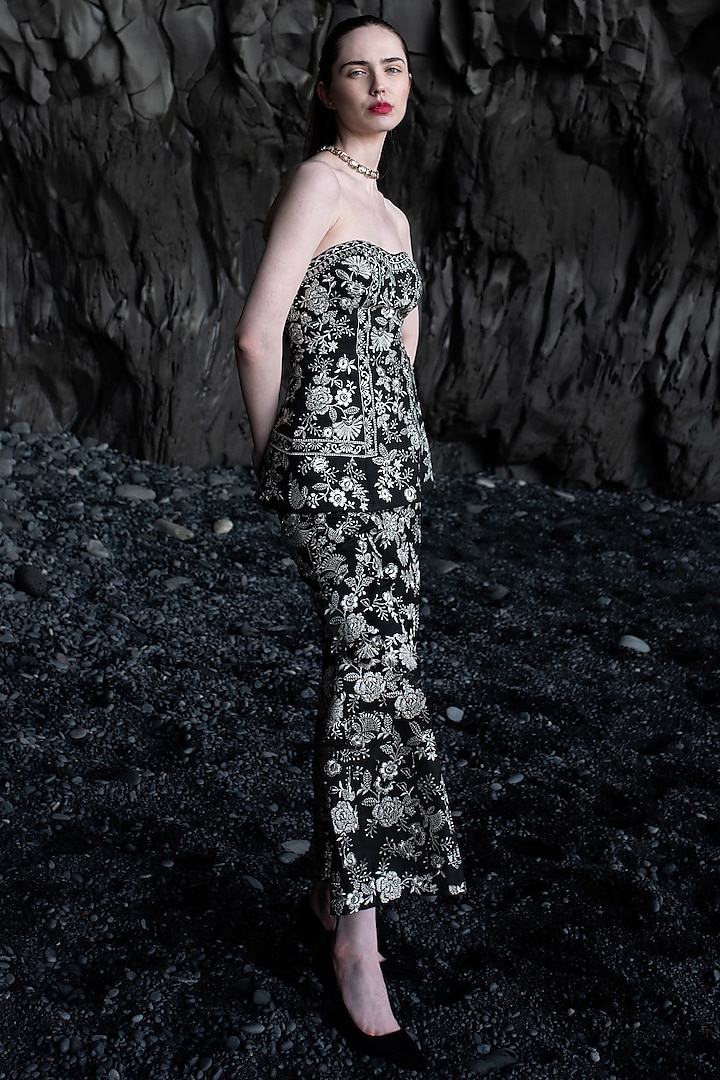 Black Polyester & Viscose Embroidered Co-Ord Set by SEEMA GUJRAL X DASH AND DOT at Pernia's Pop Up Shop