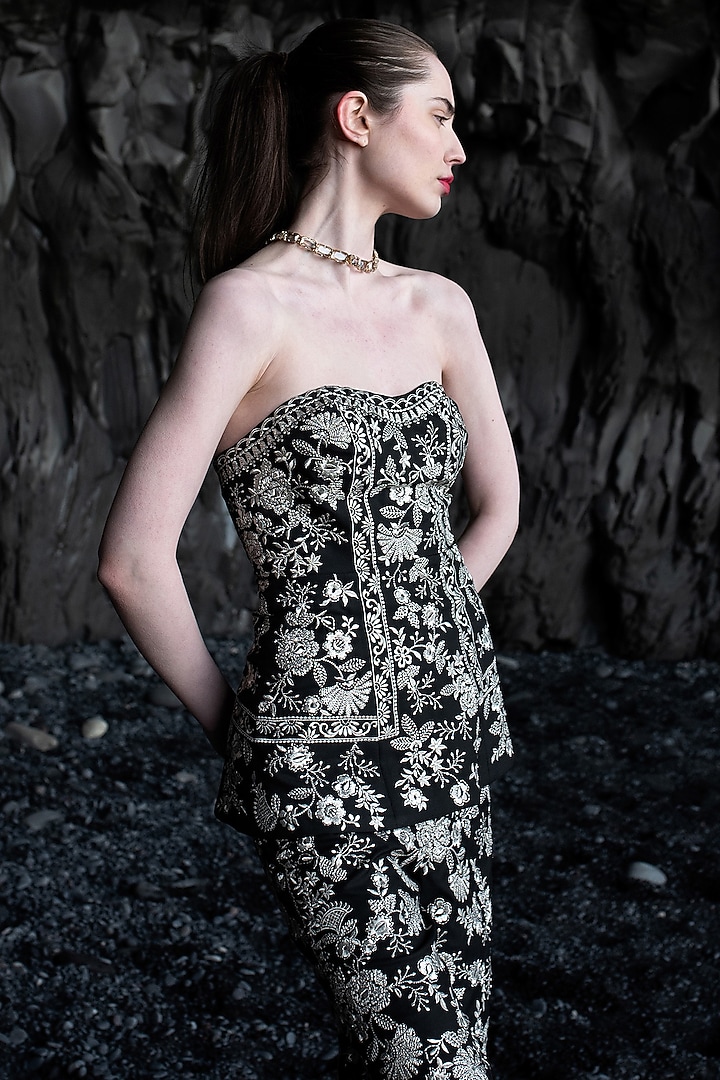 Black Polyester & Viscose Embroidered Co-Ord Set by SEEMA GUJRAL X DASH AND DOT at Pernia's Pop Up Shop