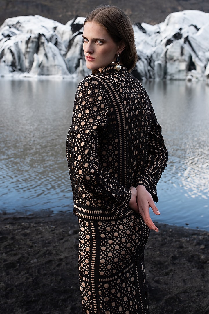Black Polyester Jacket Set by SEEMA GUJRAL X DASH AND DOT at Pernia's Pop Up Shop