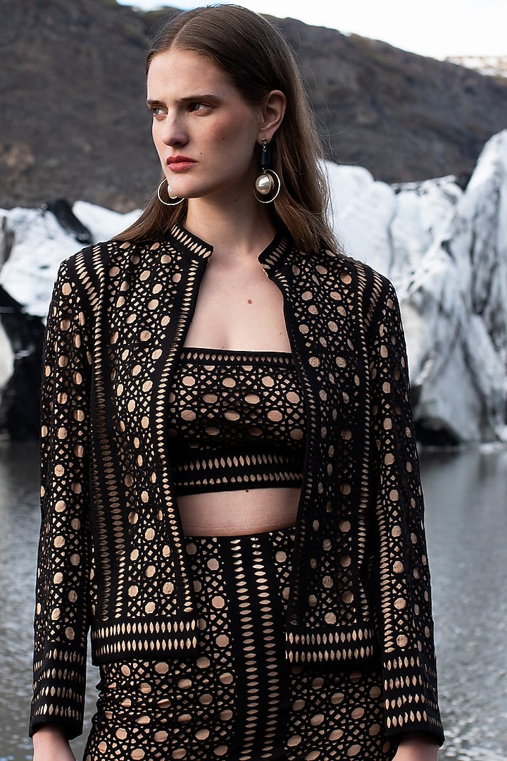 Black Polyester Jacket Set by SEEMA GUJRAL X DASH AND DOT at Pernia's Pop Up Shop