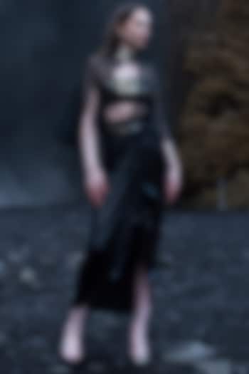 Black Organza Embroidered Cape Set by SEEMA GUJRAL X DASH AND DOT at Pernia's Pop Up Shop