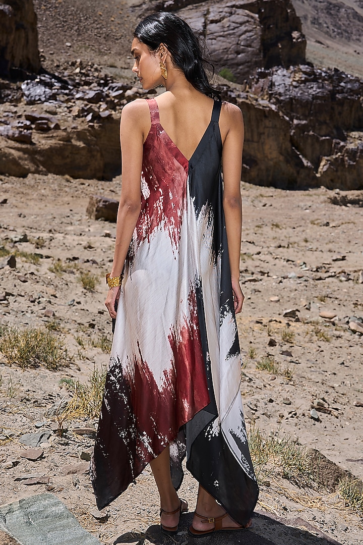 Multi-Colored Viscose Brushstroke Printed Asymmetrical Strappy Summer Dress by Dash and Dot at Pernia's Pop Up Shop