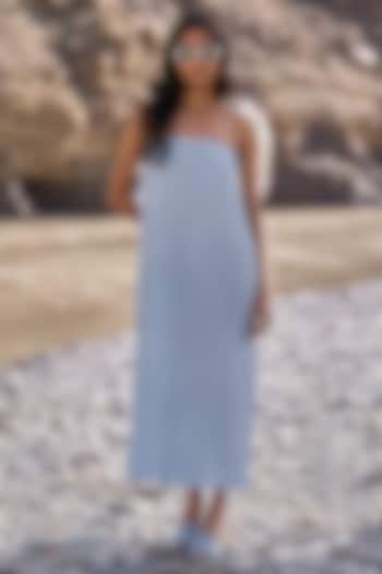 Powder Blue Recycled Polyester Crushed Crinkled Tube Summer Dress by Dash and Dot at Pernia's Pop Up Shop