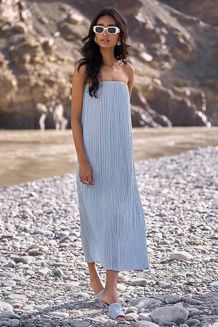 powder blue summer dress Casual Powder Blue Short Summer Dress with Lace Panels Powder Blue / Large