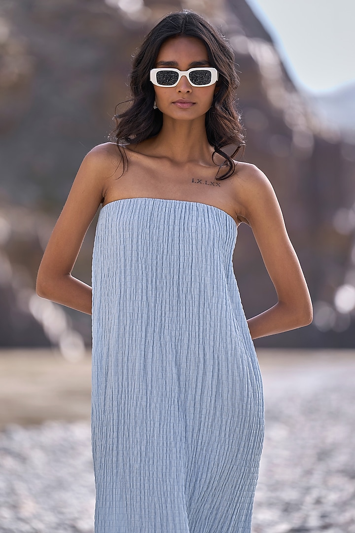 Powder Blue Recycled Polyester Crushed Crinkled Tube Summer Dress by Dash  and Dot at Pernia's Pop Up Shop 2026