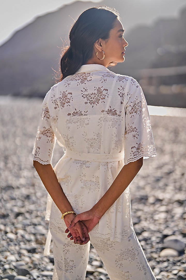 White Knitted Floral Lace Co-Ord Set by Dash and Dot at Pernia's Pop Up Shop