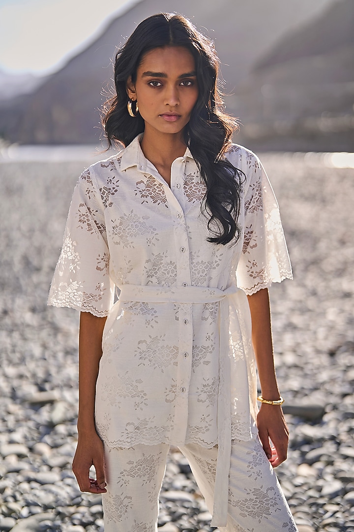 White Knitted Floral Lace Co-Ord Set by Dash and Dot at Pernia's Pop Up Shop