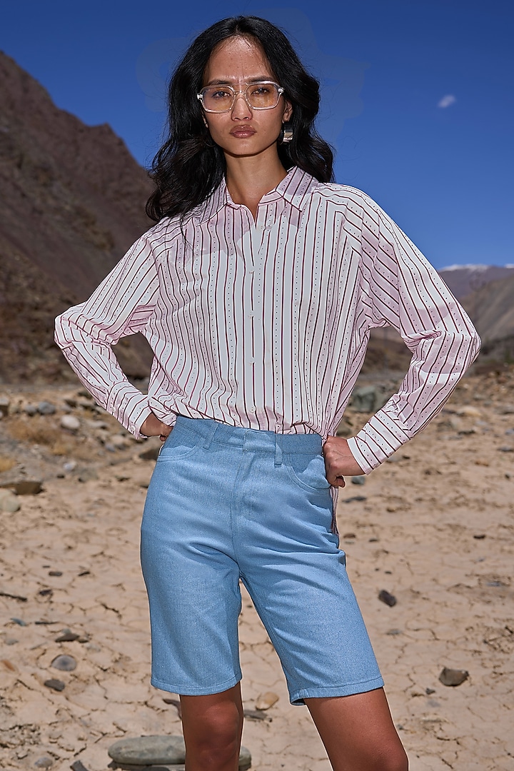 Multi-Colored Organic Cotton Sorosky Striped High-Low Shirt by Dash and Dot at Pernia's Pop Up Shop