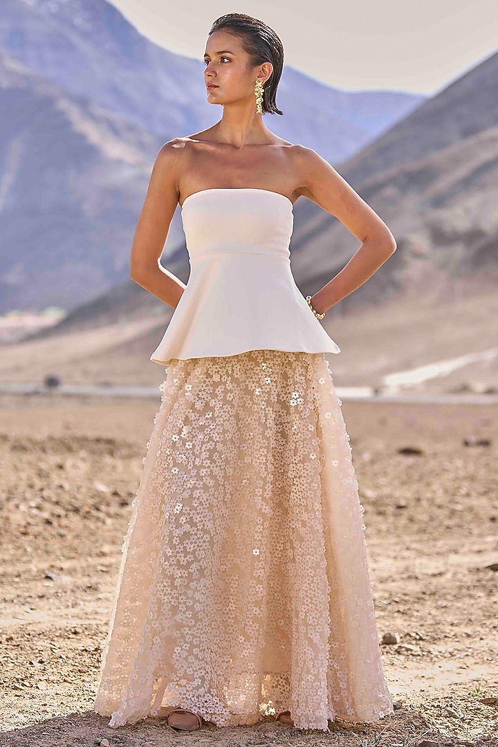White Spandex & Viscose Peplum Tube Top by Dash and Dot at Pernia's Pop Up Shop