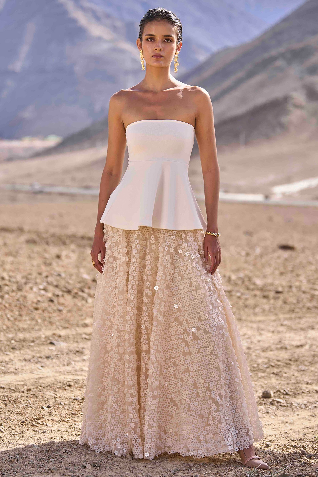 Maxi Skirt Embroidered Flared Skirt Fiori Flared Pleated Maxi