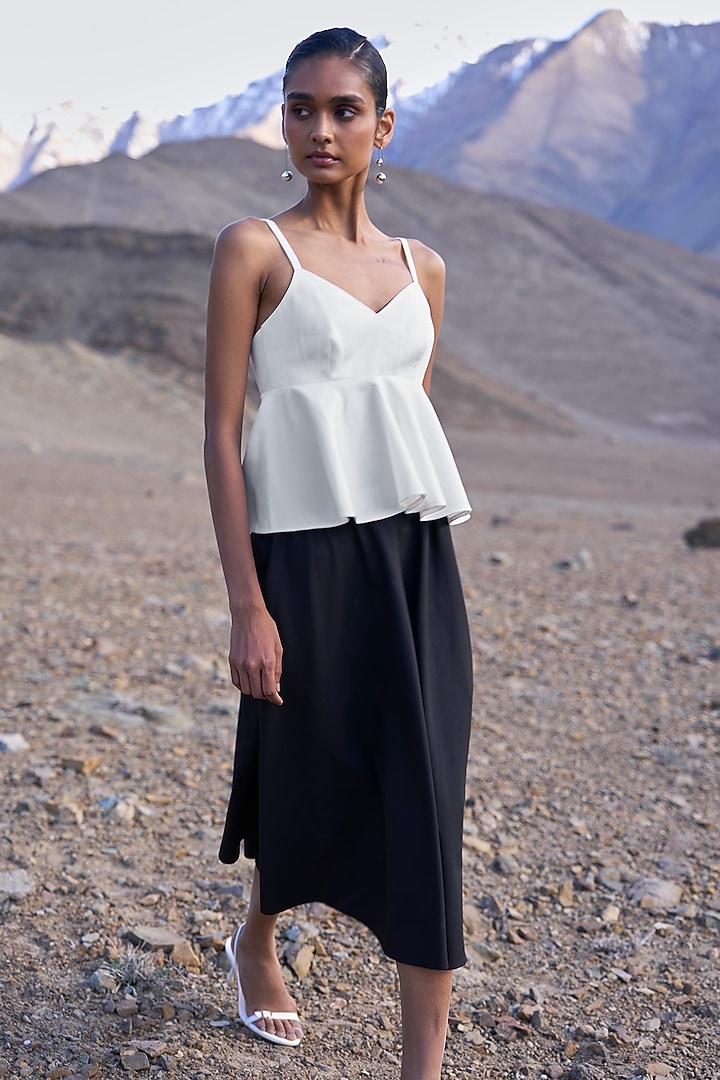 White Spandex & Viscose Peplum Spaghetti Top by Dash and Dot at Pernia's Pop Up Shop