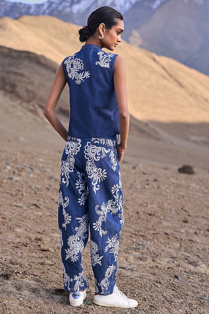 Blue Denim Floral Embroidered Overlap Sleeveless Top by Dash and Dot at Pernia's Pop Up Shop