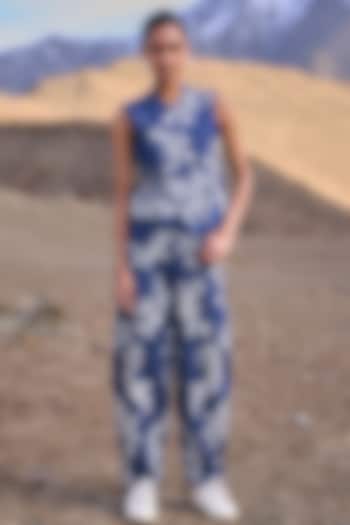Blue Denim Floral Embroidered Straight-Fit Trousers by Dash and Dot at Pernia's Pop Up Shop