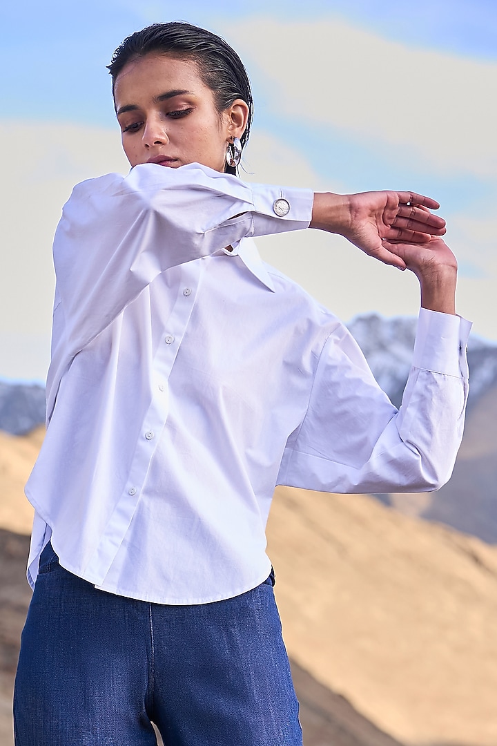 White Cotton Poplin High-Low Shirt by Dash and Dot at Pernia's Pop Up Shop